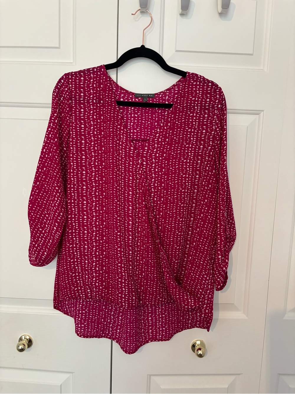 West Kei Fuchsia Dot-Print V-Neck Blouse